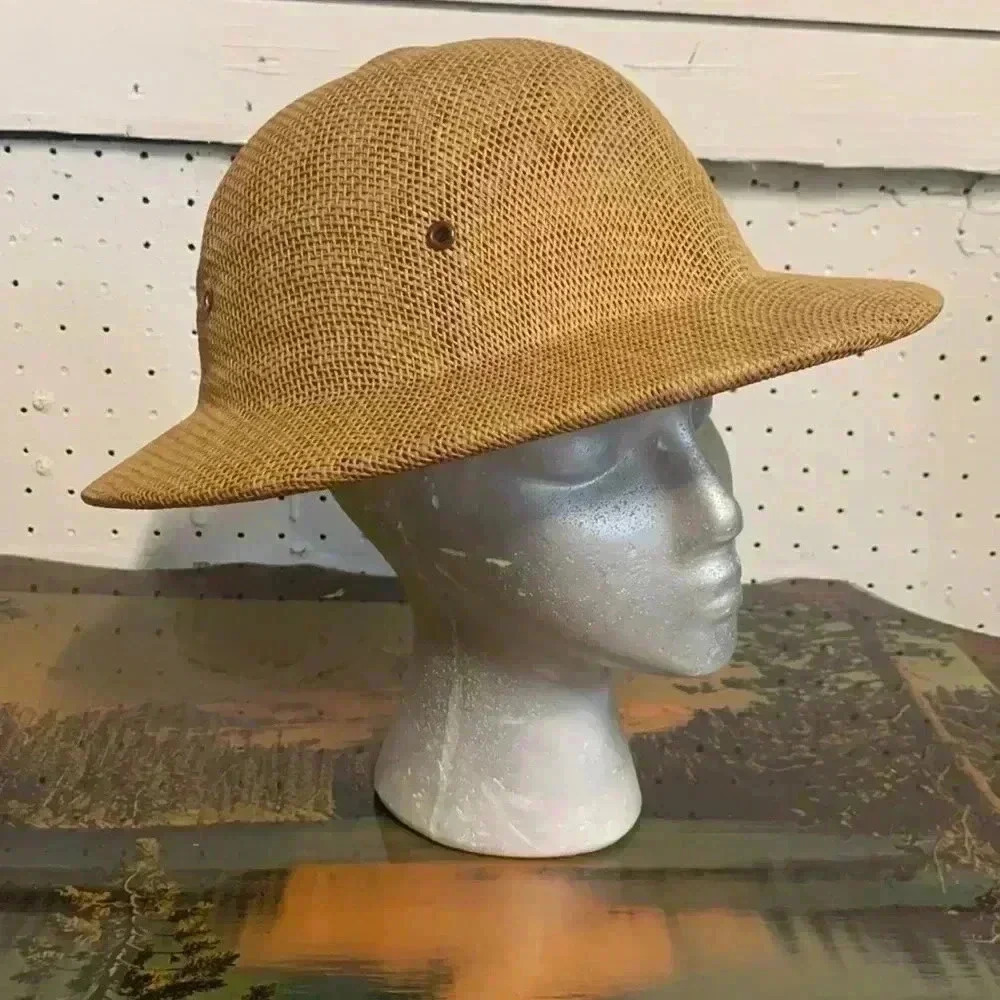 Vintage Pith Helmet Straw Safari Jungle Cruise Hat Ventilated Unisex 60s 70s